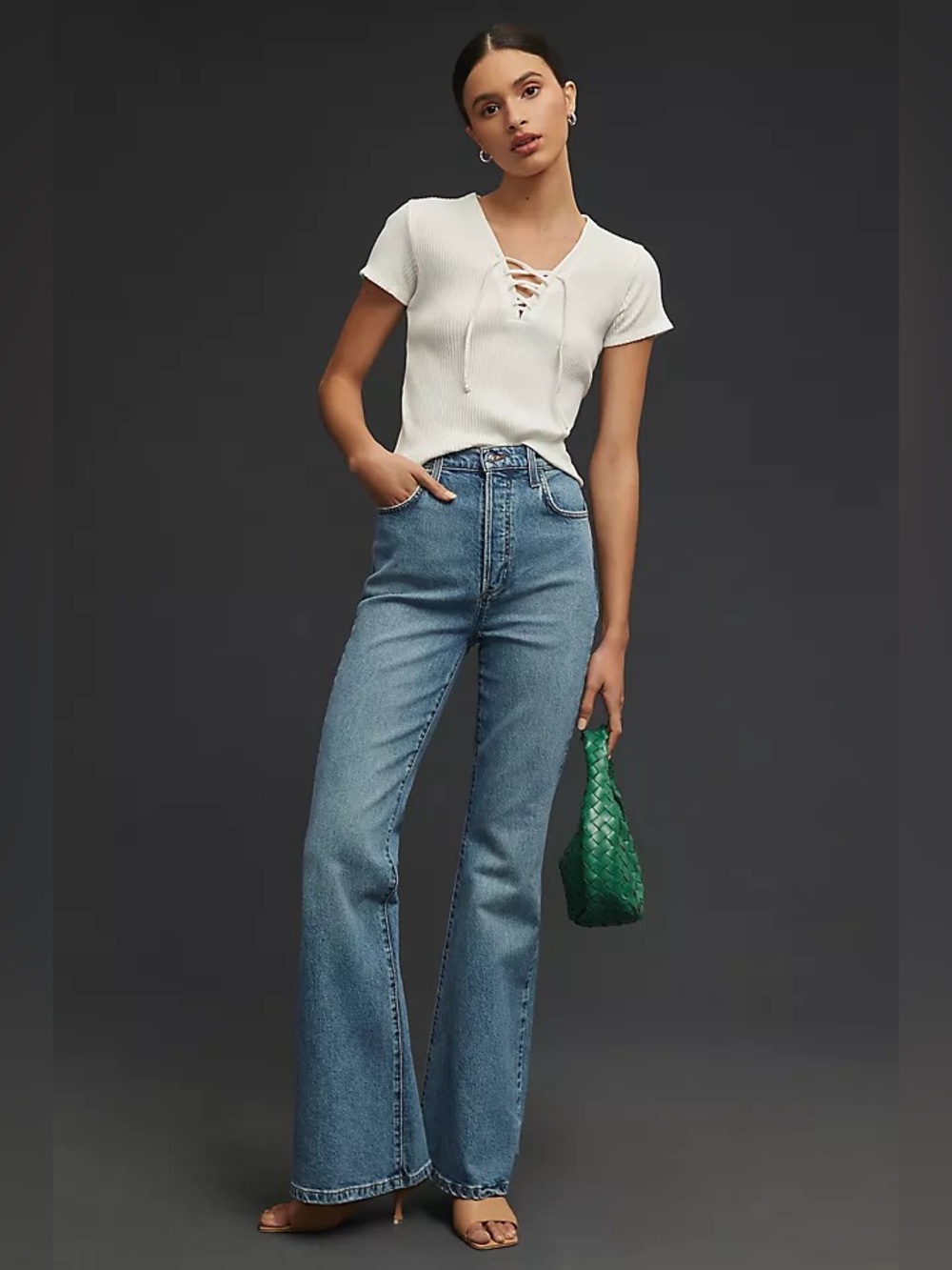 Favorite Daughter Valentina Super High Rise Flare Jeans 27 Medium Blue Hemmed